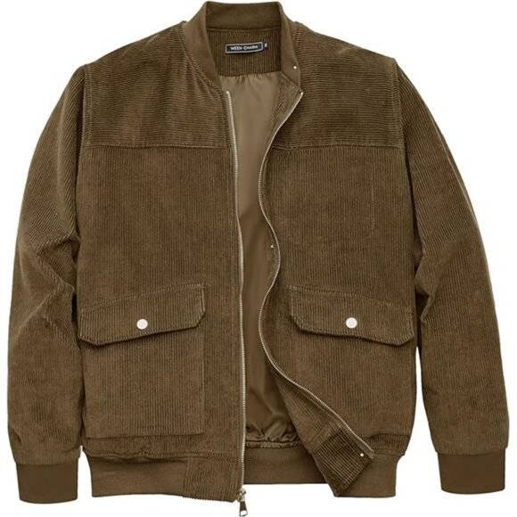 Men's Corduroy Bomber Jacket Lightweight Varsity Windbreaker Jackets - Picture 8 of 8